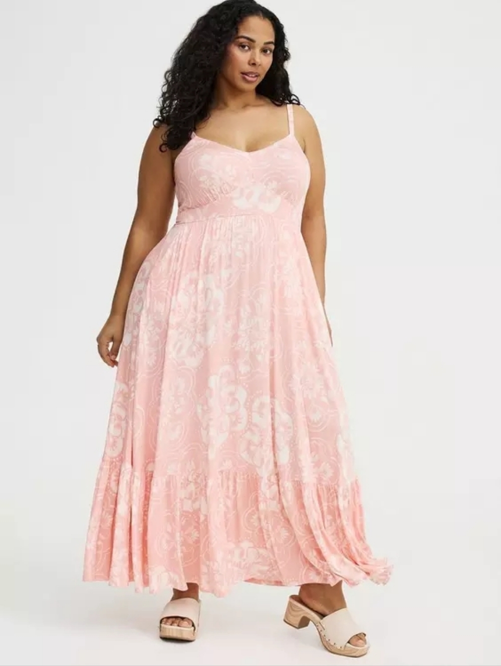 Torrid Super Soft Raining Medallions Pink Tiered Maxi Dress Plus Size 2X Nwt - Picture 2 of 7